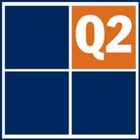 Graphic: Square with 4 quadrants, top right square says Q2 on orange background and other squares are navy blue